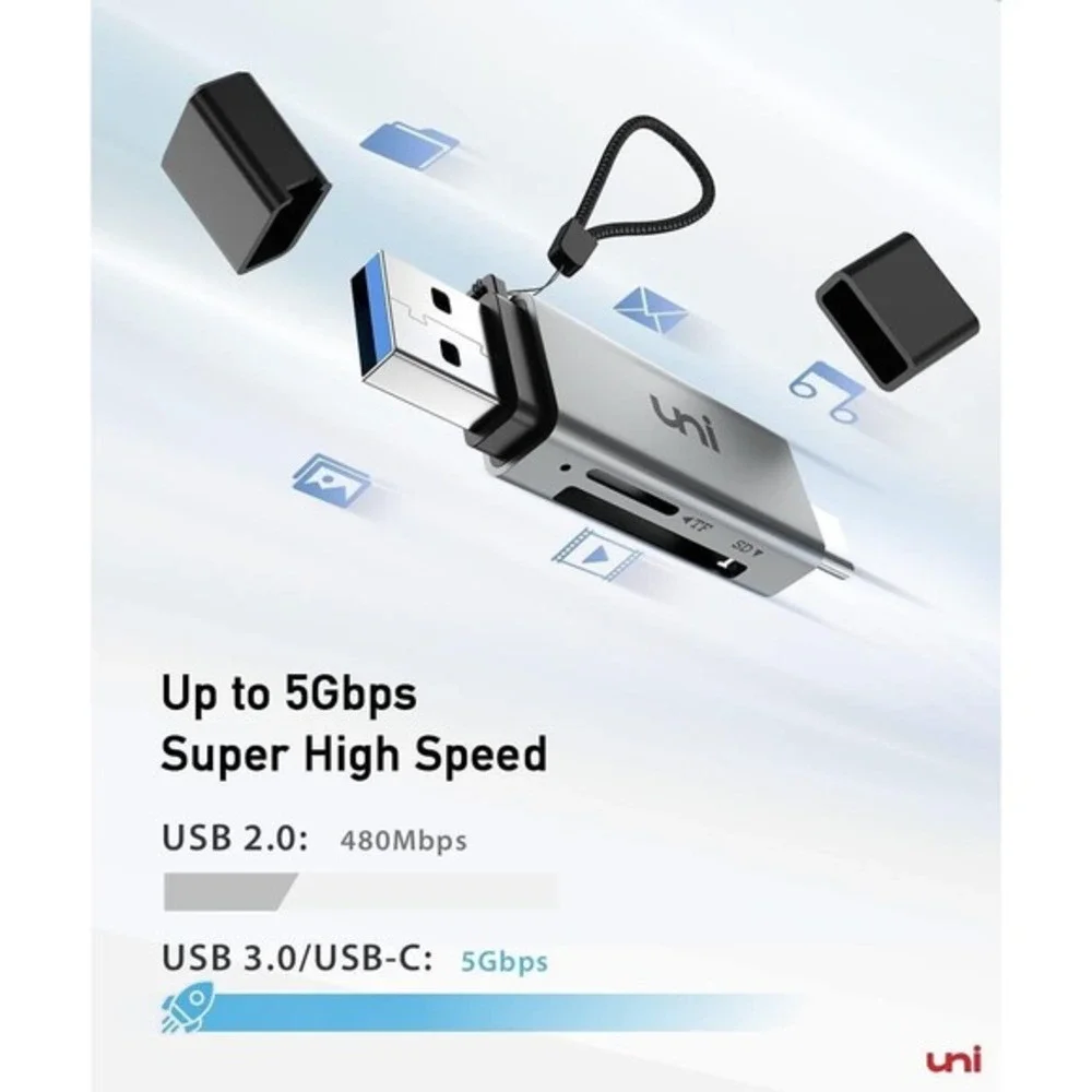 Uni SD Card Reader, High-Speed USB C to Micro SD Card Adapter USB 3.0 Dual Slots